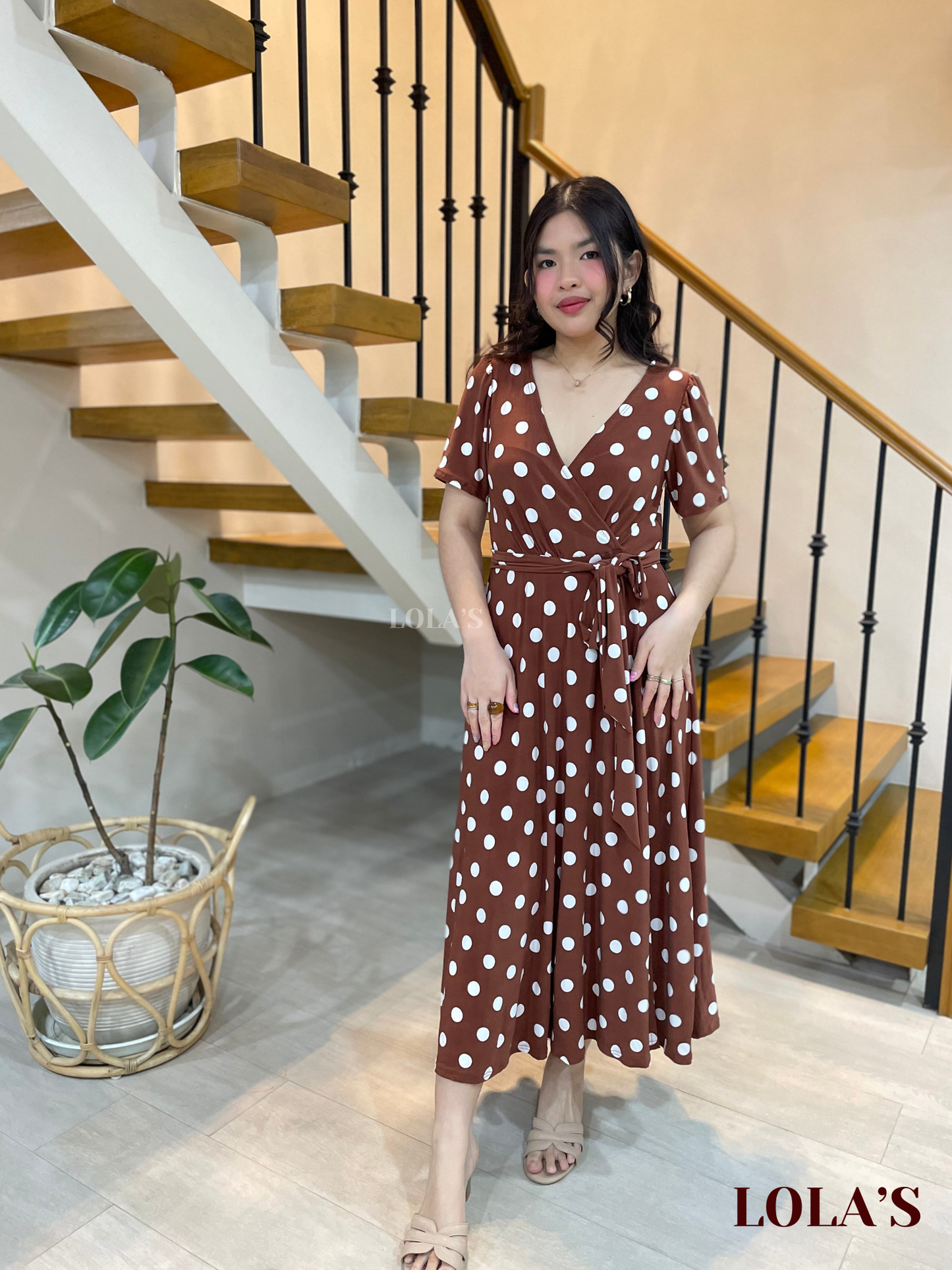 Celestine Dress (Brown Polka)