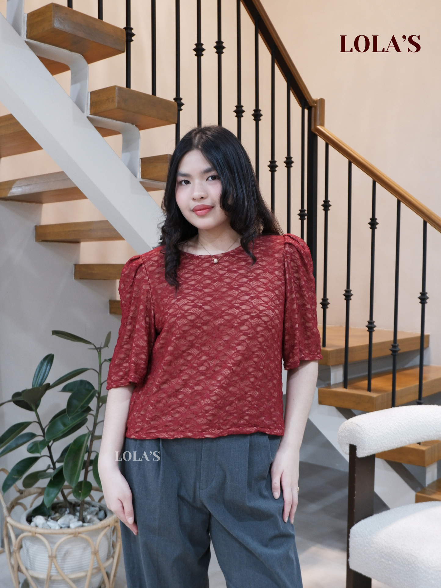 Vivian Top (Maroon Lace)