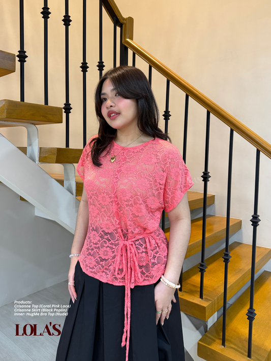 Crisanne Top (Coral Pink Lace | Sheer | See-Through)