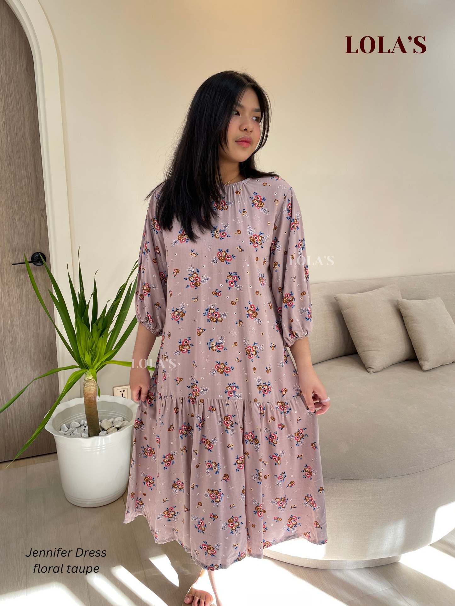 Jennifer Dress (Floral Taupe)