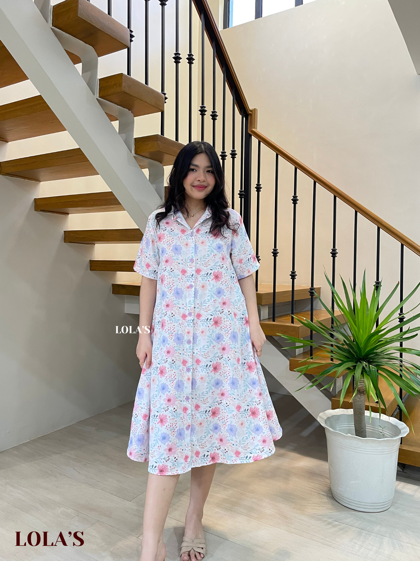 Alexa Polo Dress (Cool Pink Blooms)