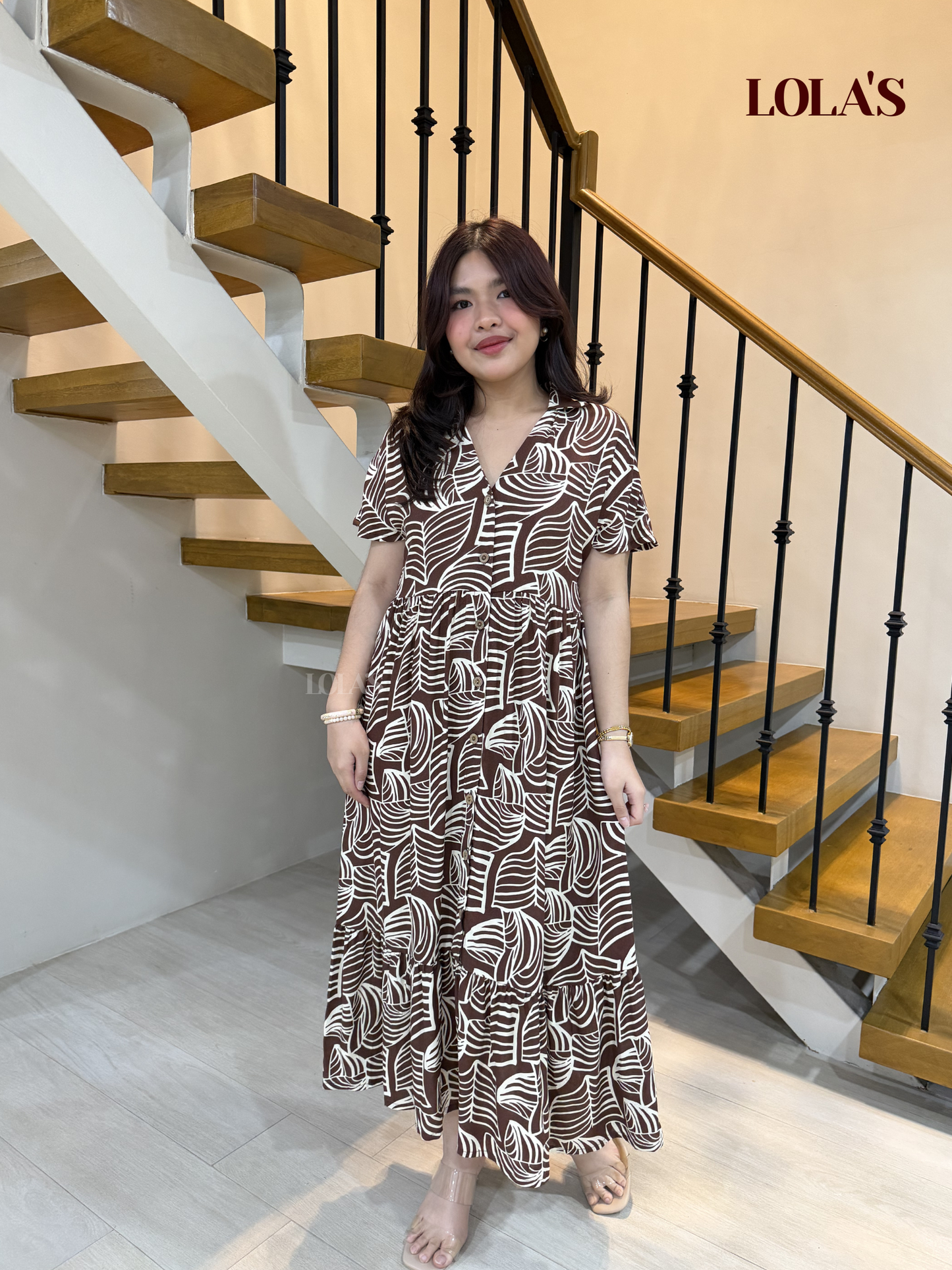 Regine Dress (Brown Leaf)