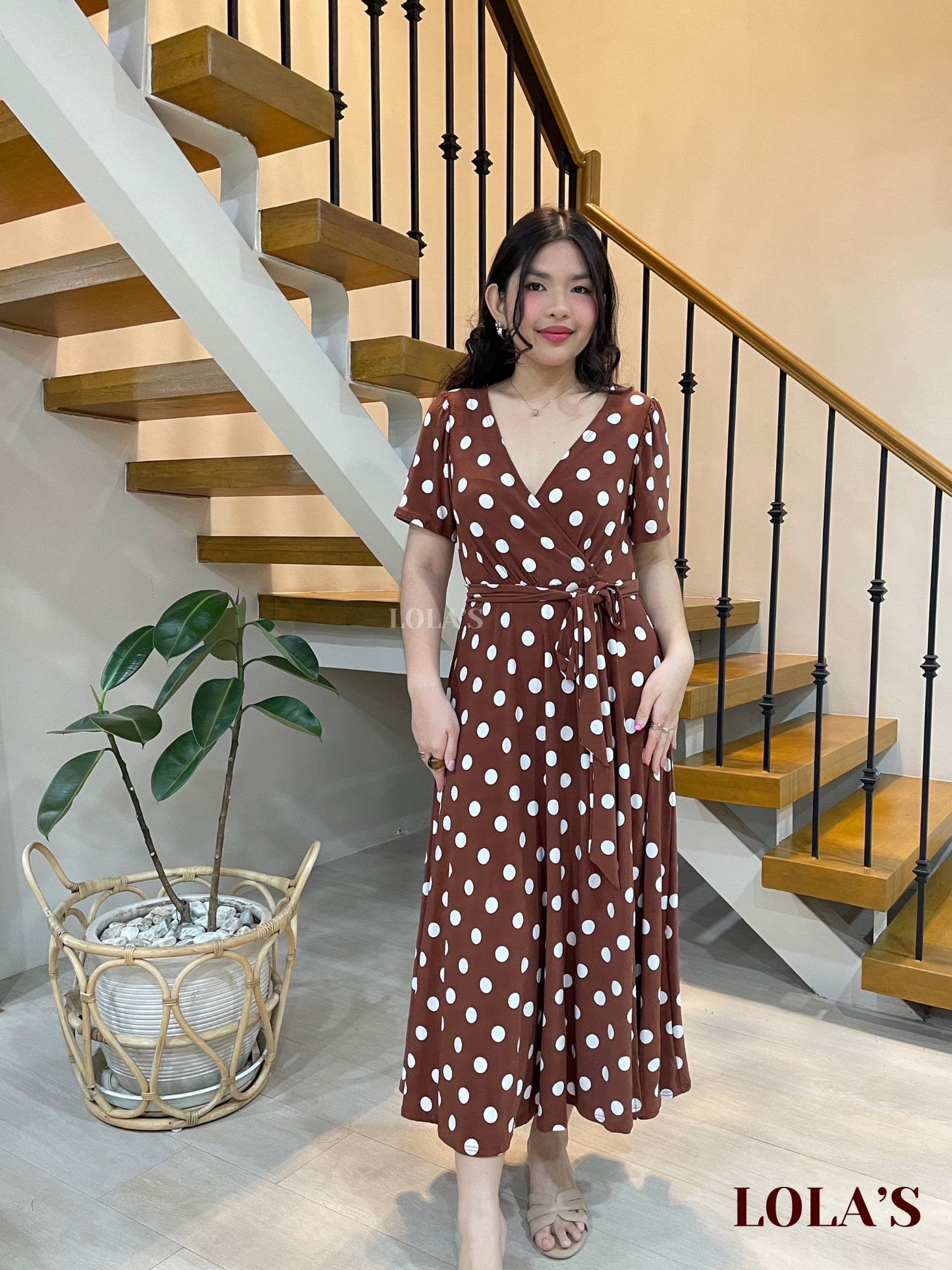 Celestine Dress (Brown Polka)