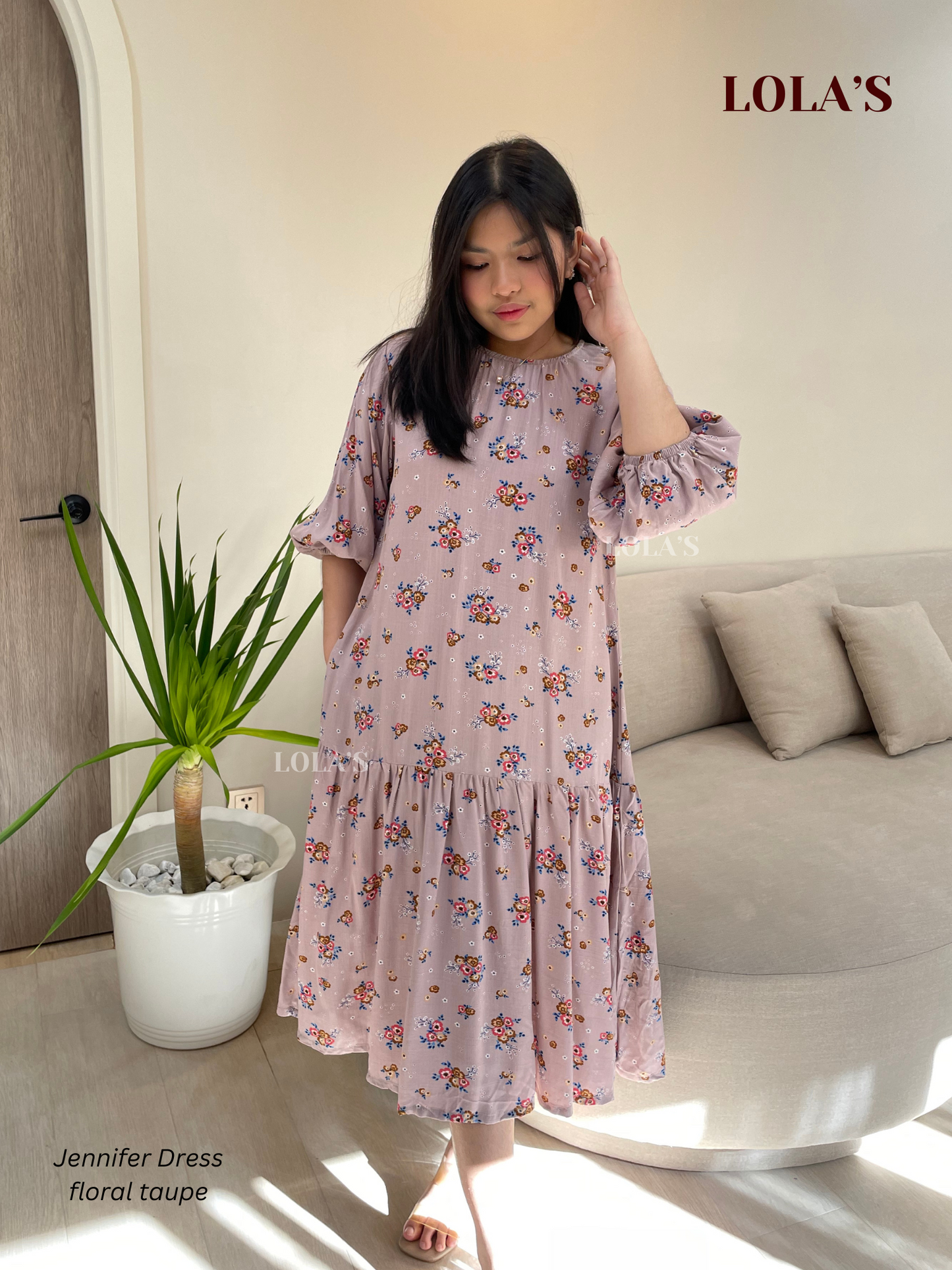 Jennifer Dress (Floral Taupe)