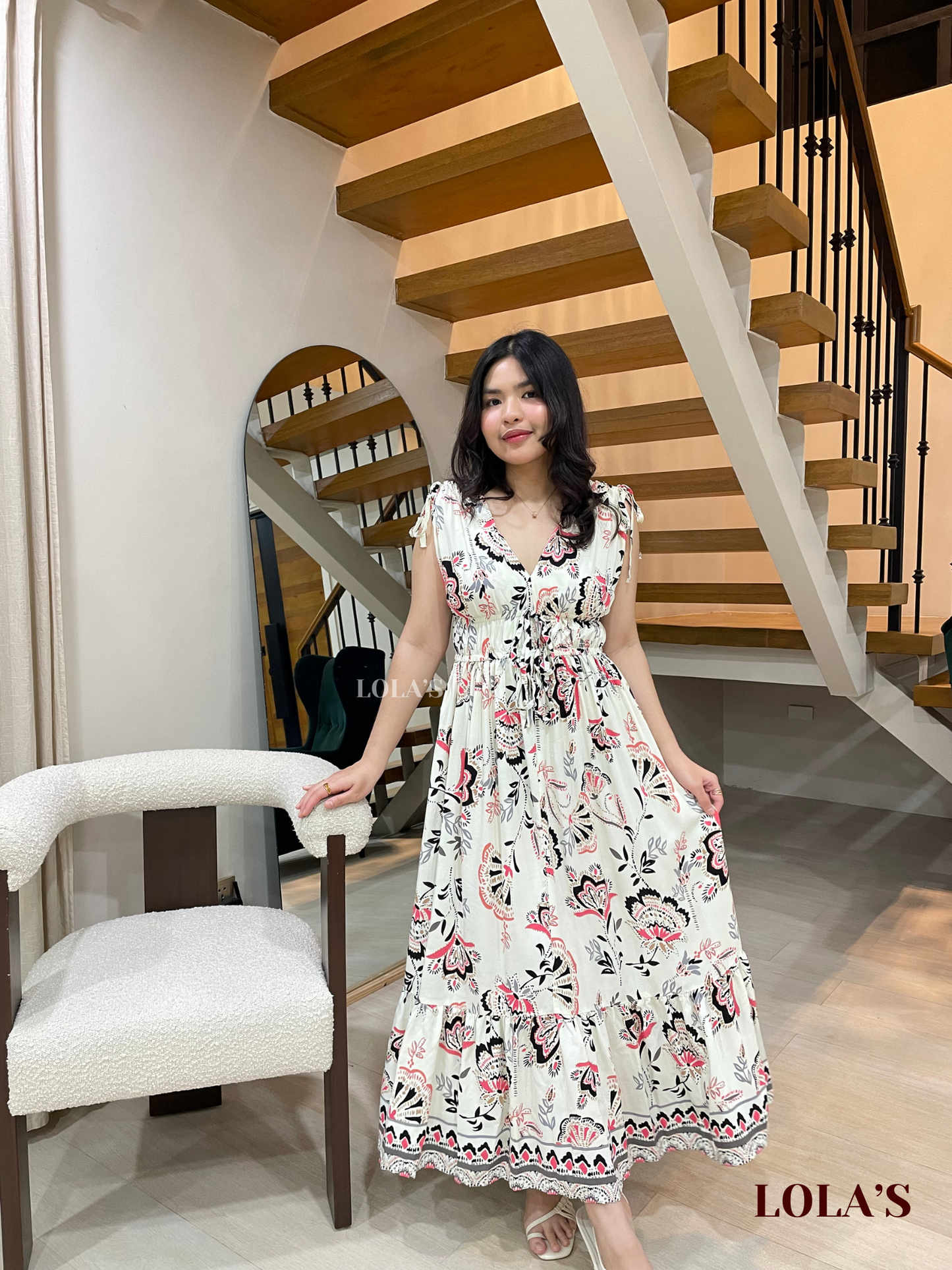 Adeline Dress (White Fan)