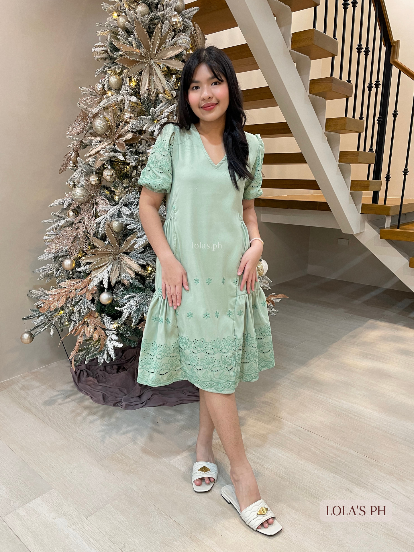 Samantha Dress (Pistachio Eyelet)