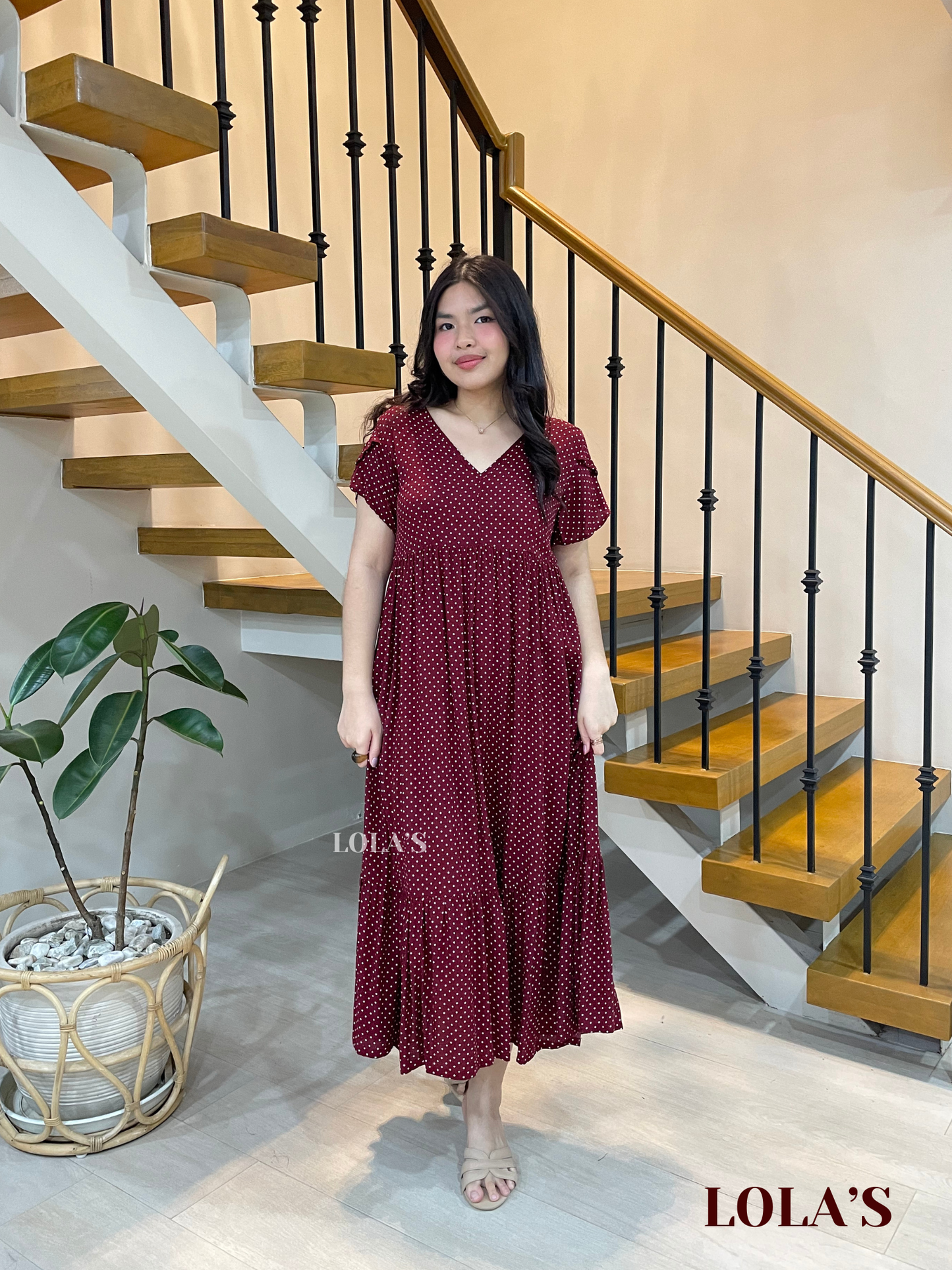 Jane Dress (Maroon Polka)