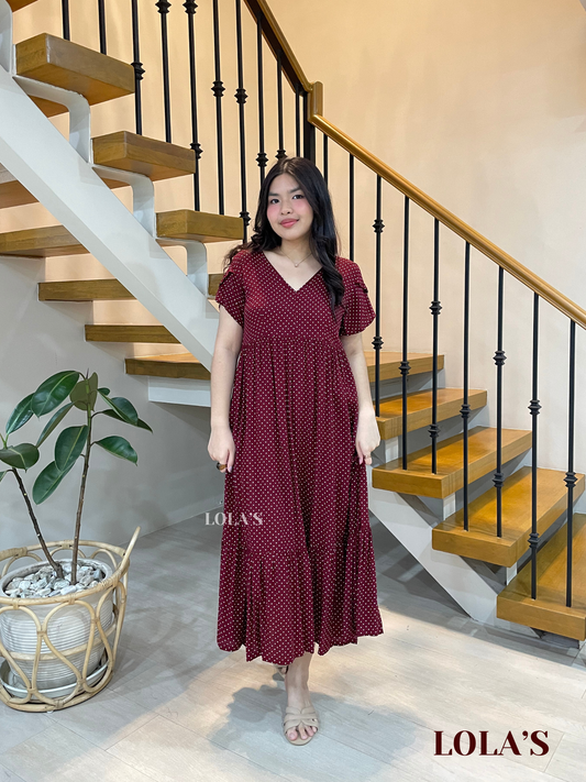 Jane Dress (Maroon Polka)
