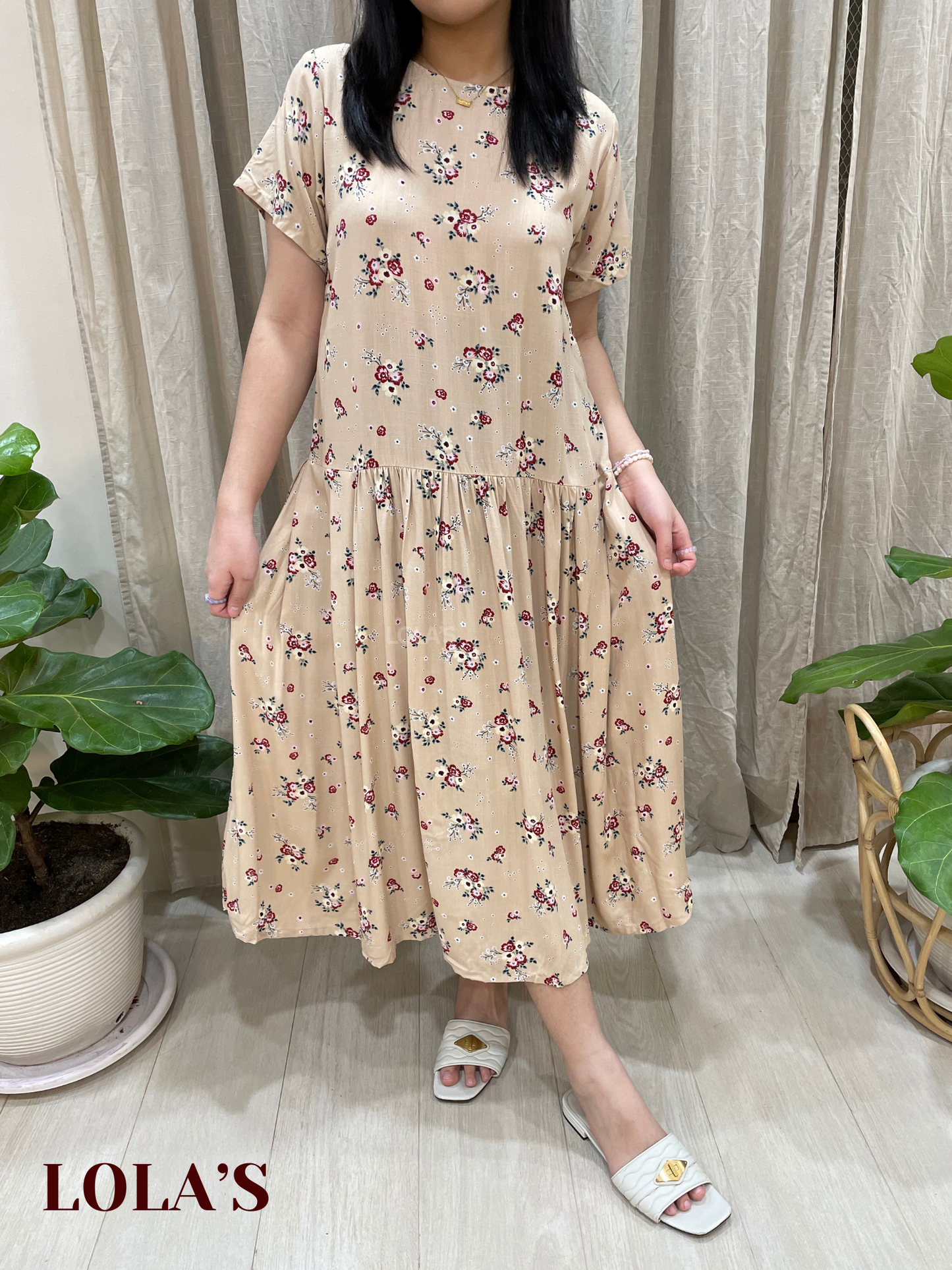 Mina Dress (Beige Floral)