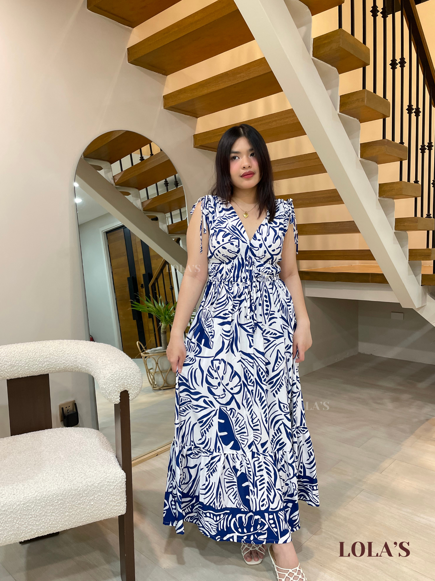 Adeline Dress (Foliage on White)