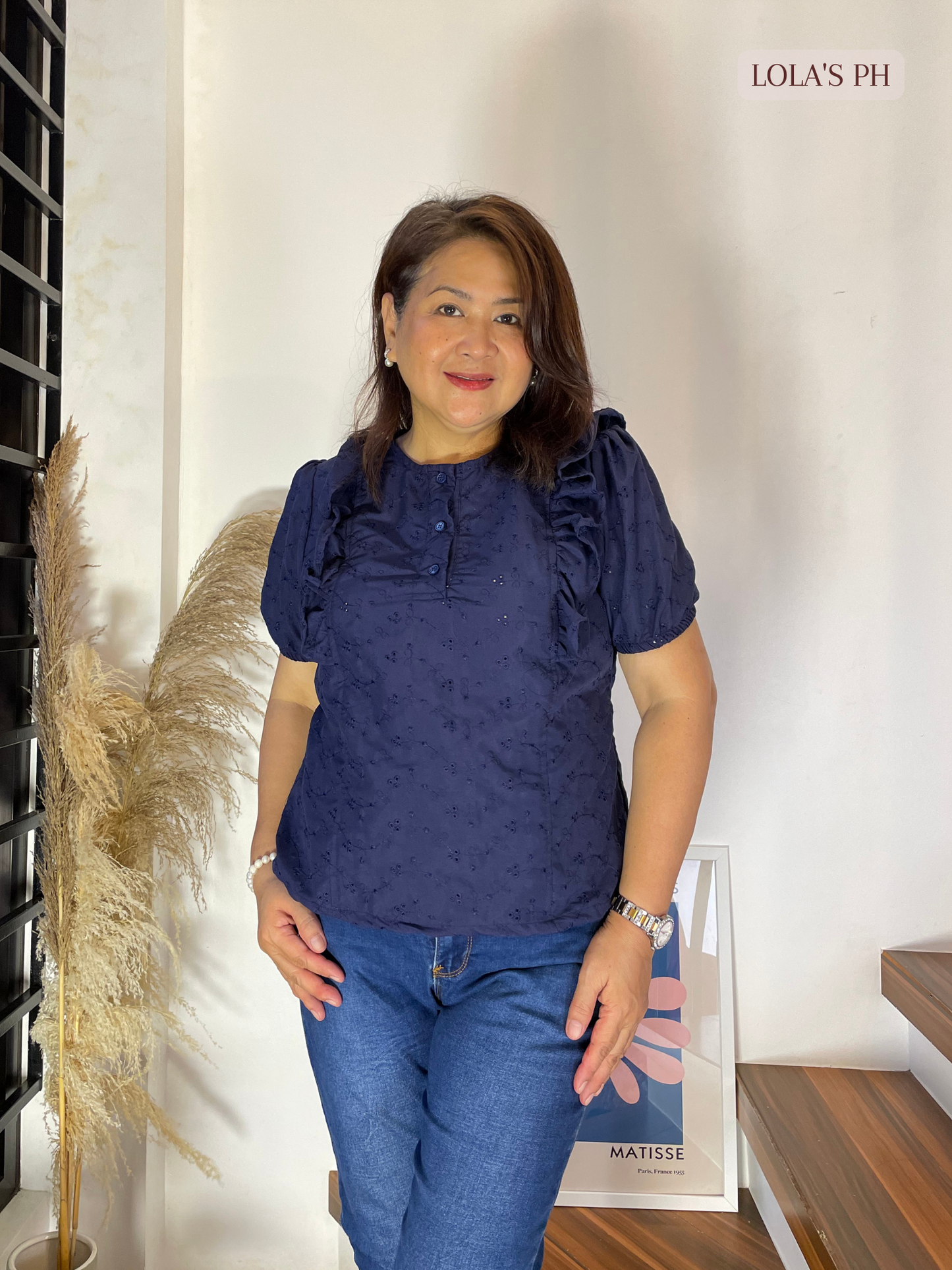 Miya Top (Navy Blue Eyelet)