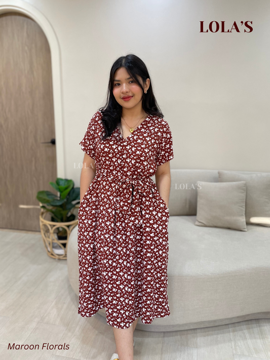 Tracy Dress (Maroon Florals)