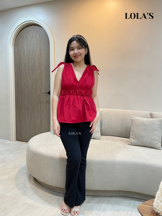 Philo Peplum Sleeveless Top (Red)