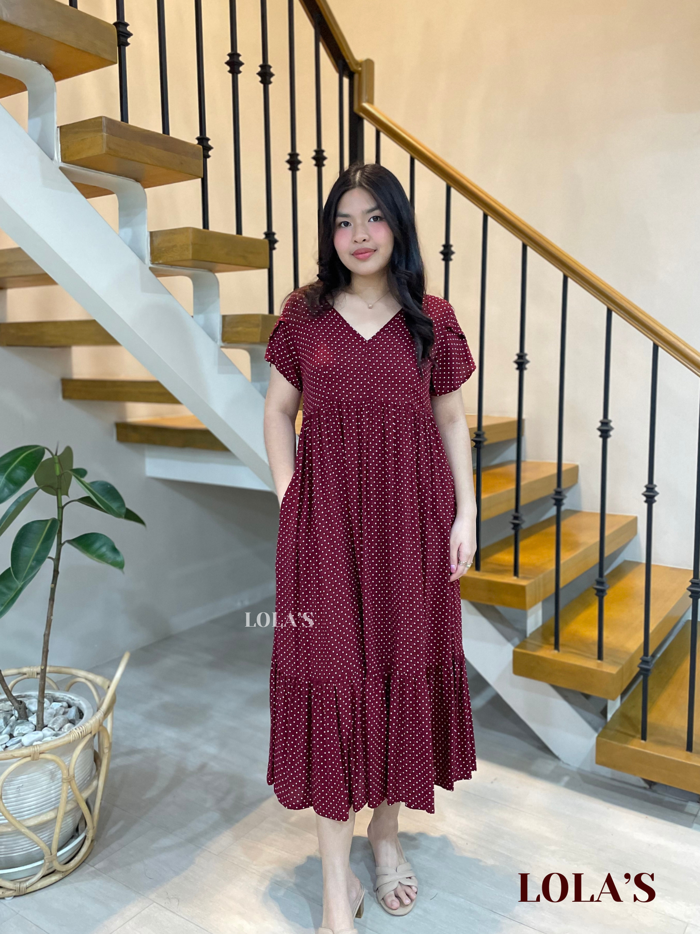 Jane Dress (Maroon Polka)