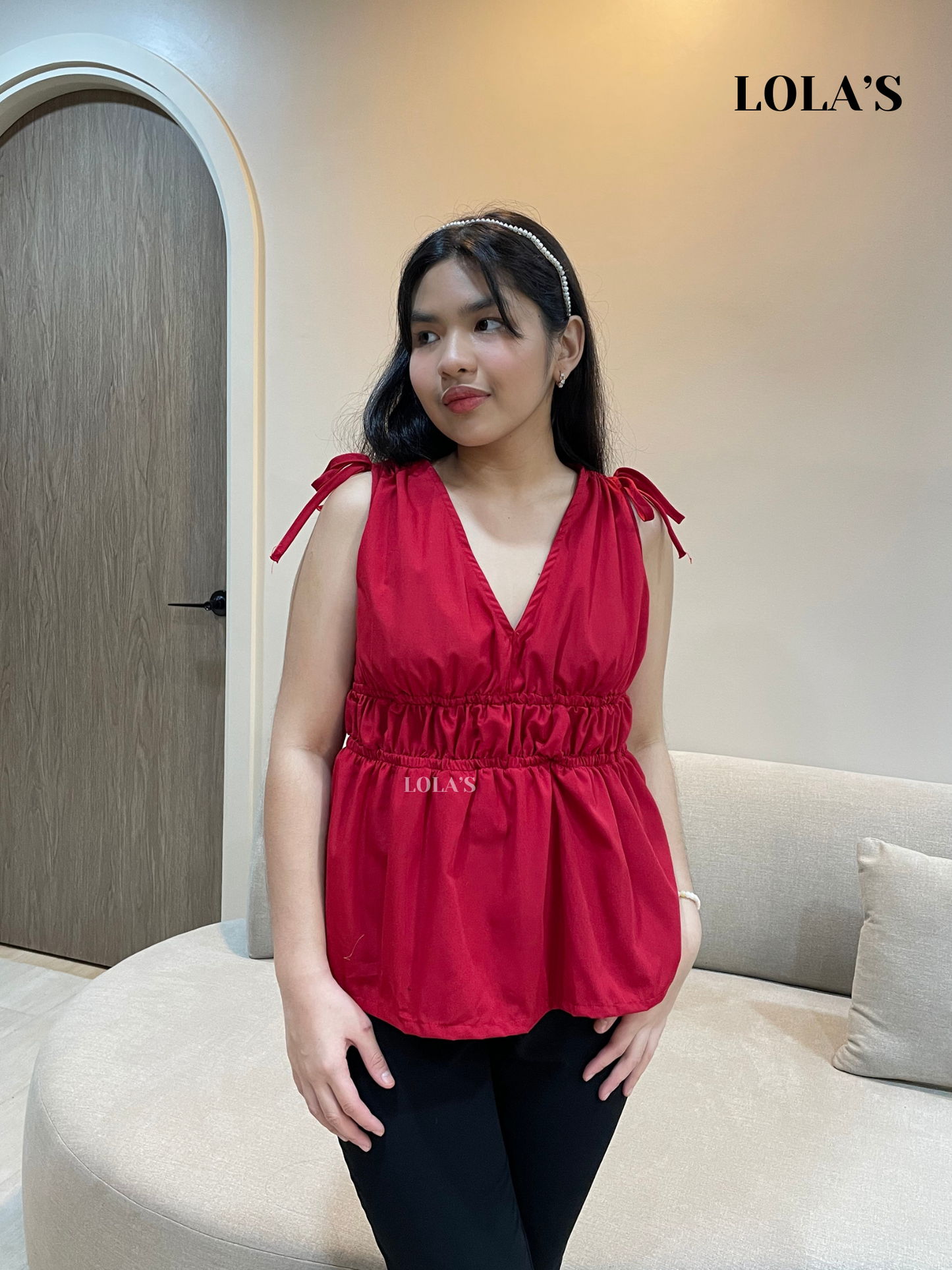 Philo Peplum Sleeveless Top (Red)