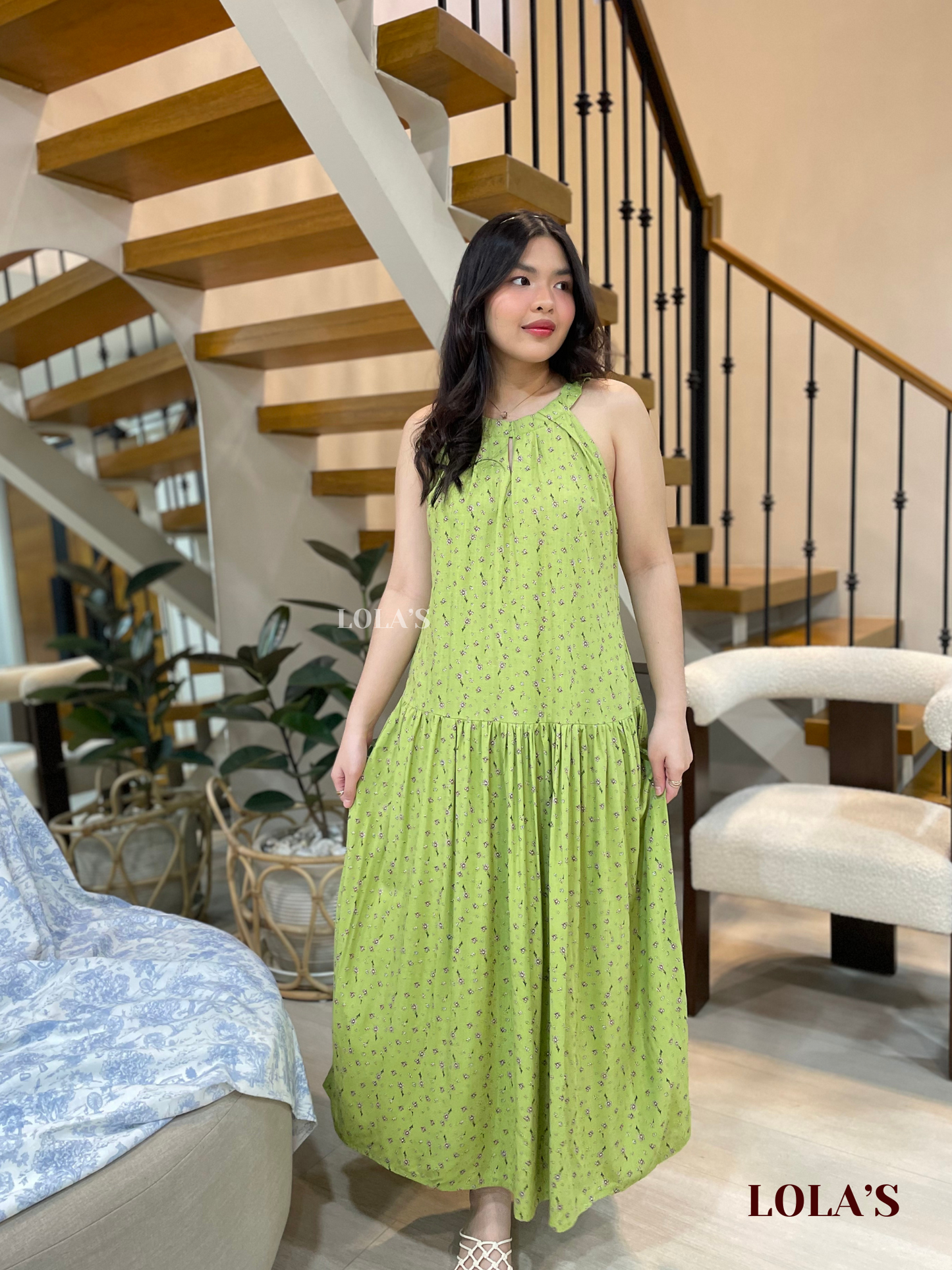 Chesca Dress (Matcha Blooms)