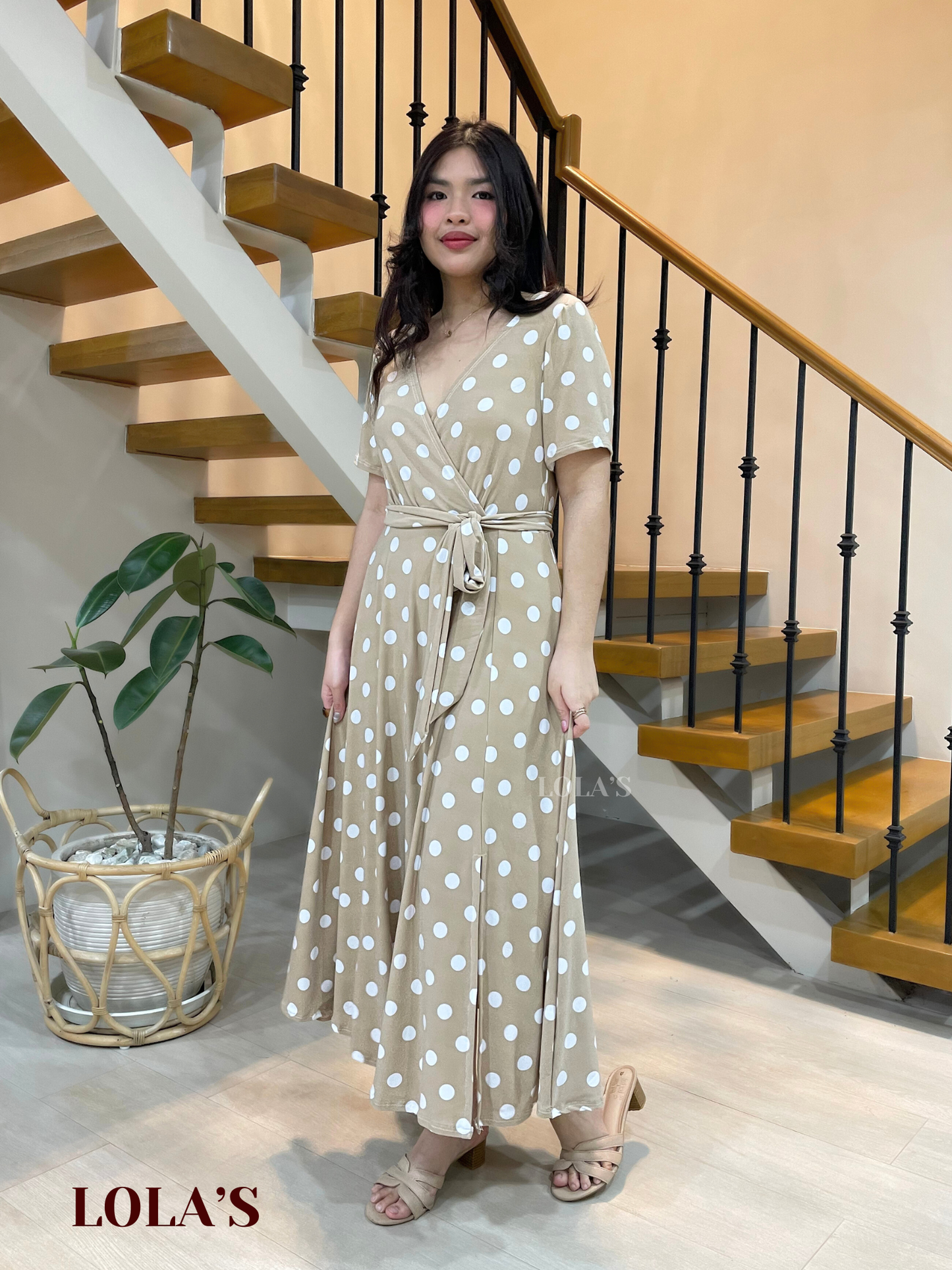 Celestine Dress (Mocha Polka)