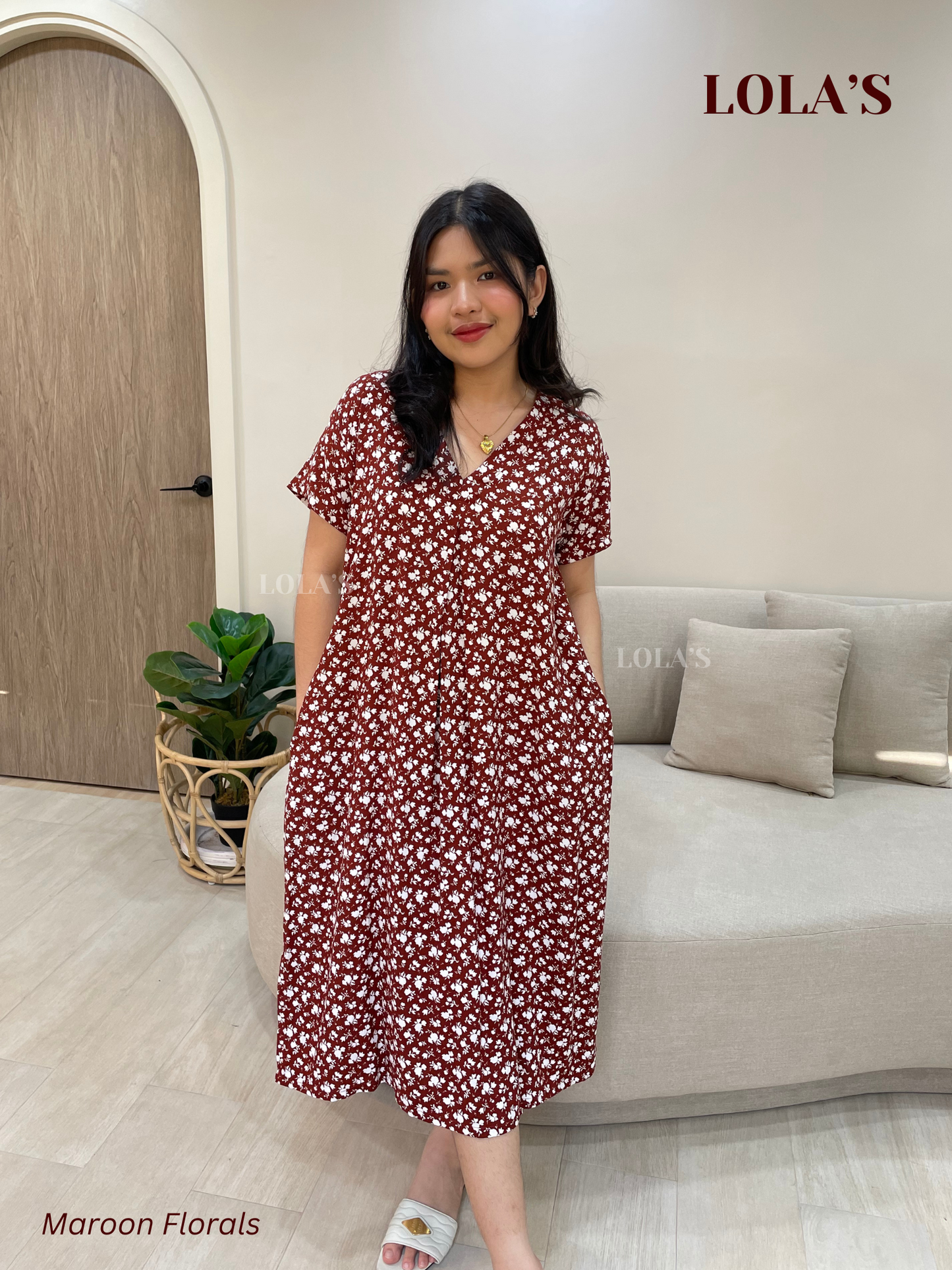 Tracy Dress (Maroon Florals)