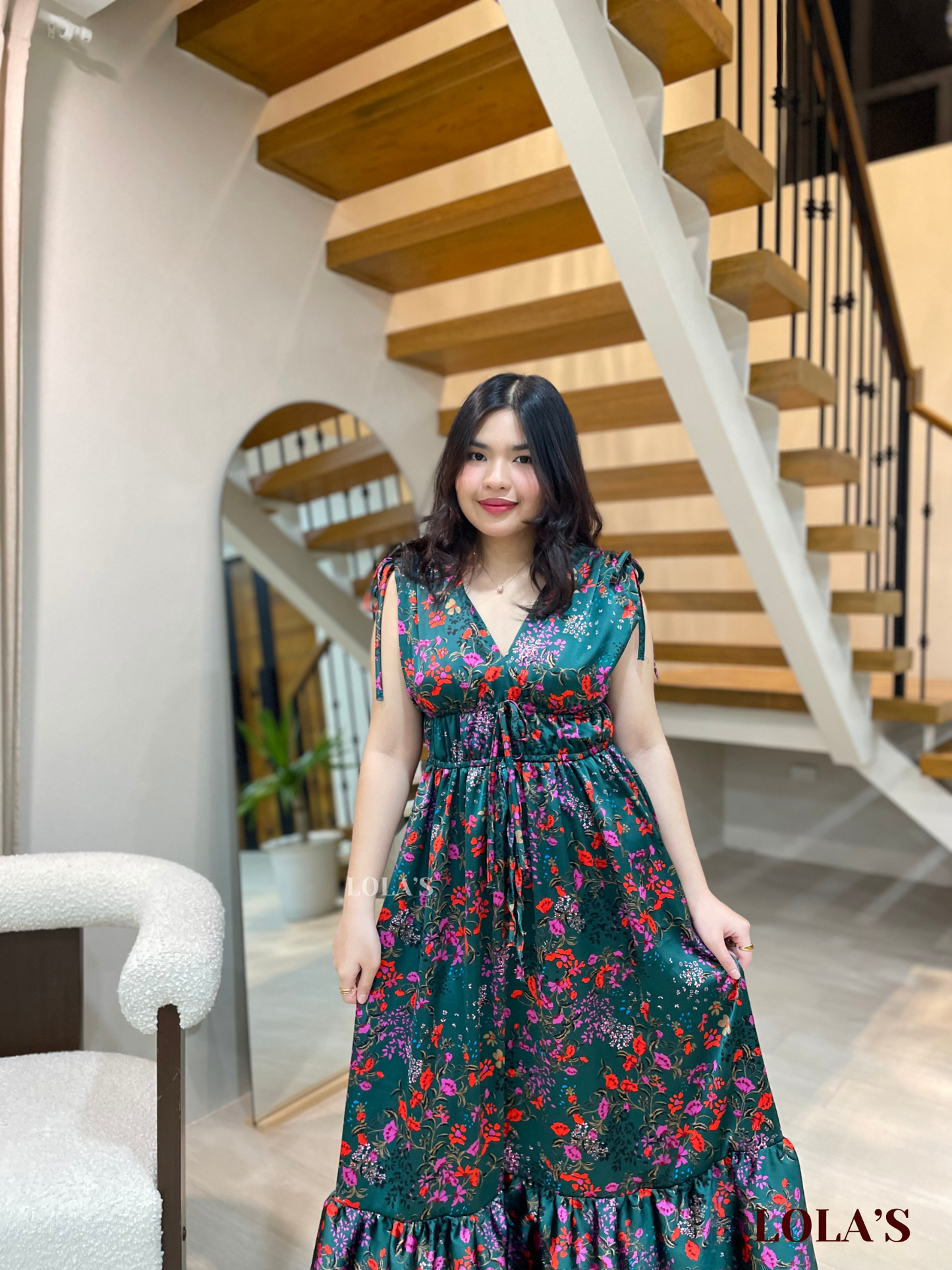 Adeline Dress (Satin Emerald Fleur)