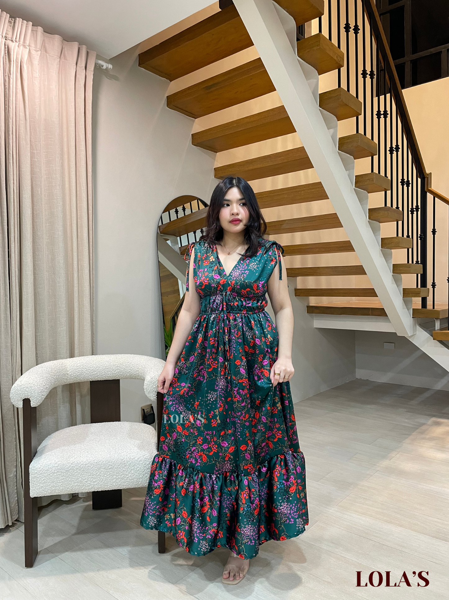 Adeline Dress (Satin Emerald Fleur)