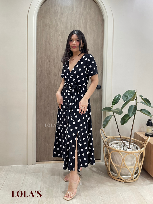 Celestine Dress (Black Polka)