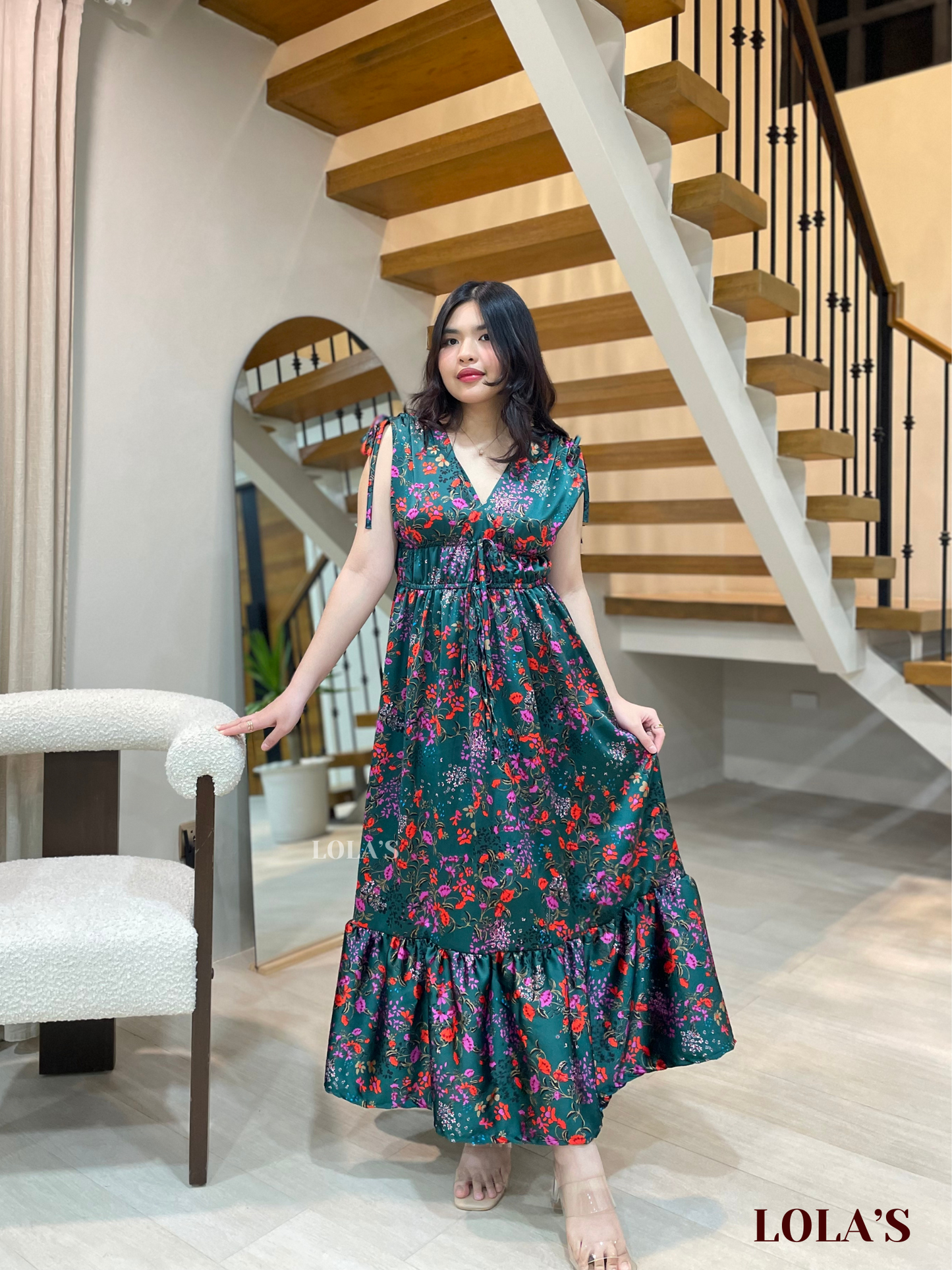 Adeline Dress (Satin Emerald Fleur)