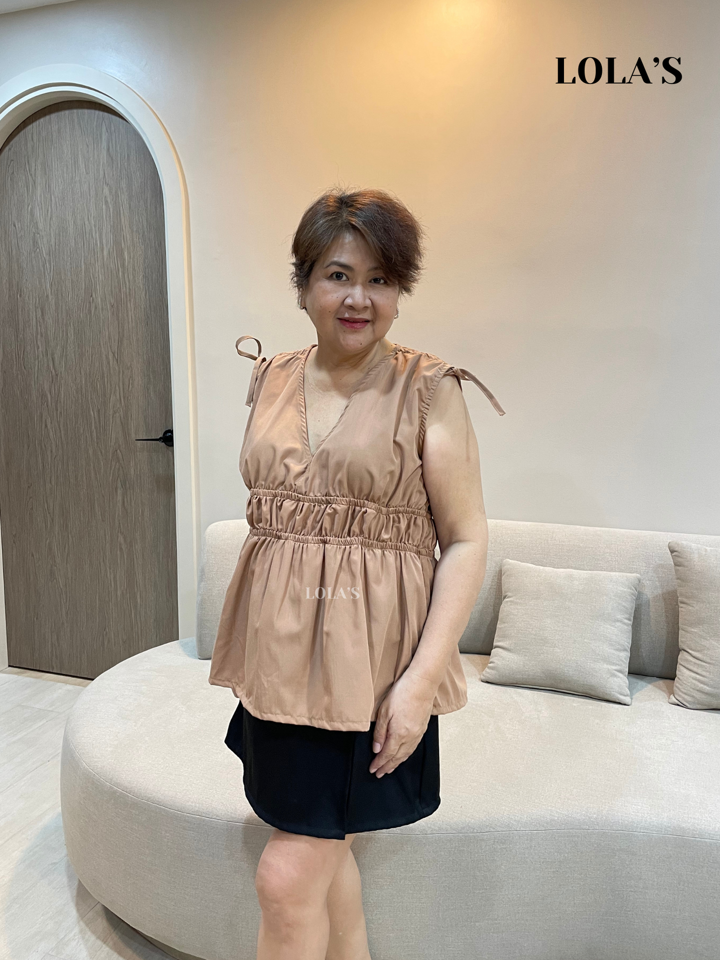 Philo Peplum Sleeveless Top (Mocha)
