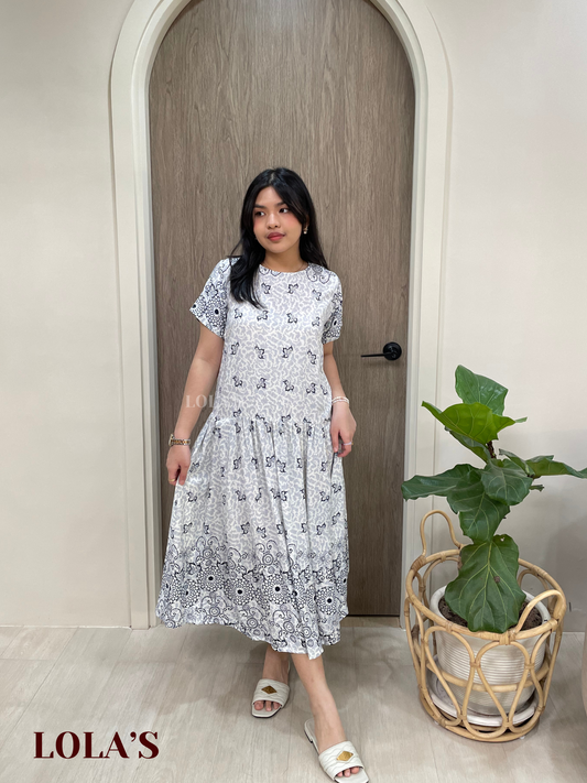 Mina Dress (Gray-Blue Floral)