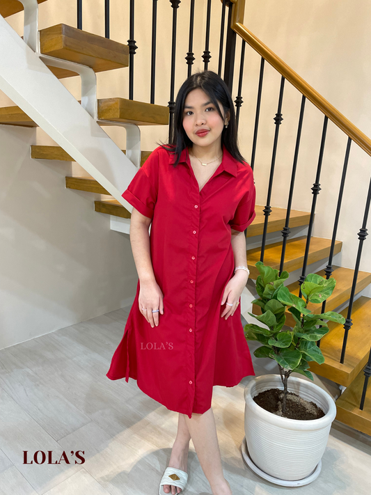 Kelsey Polo Dress (Red Poplin)
