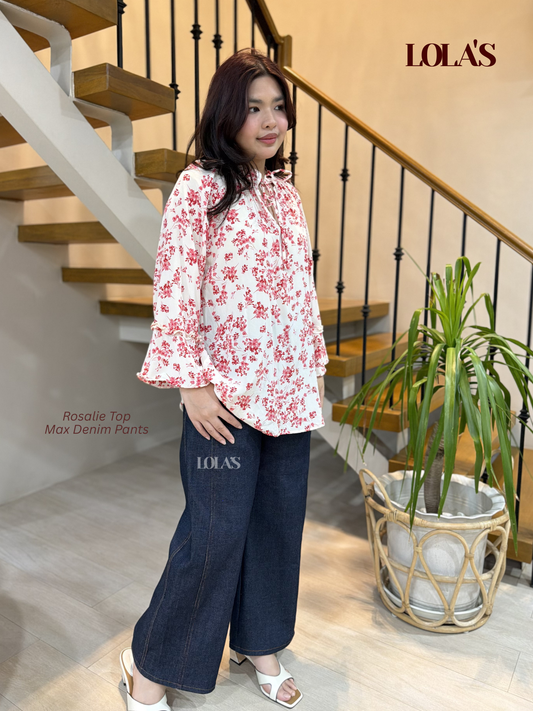 Rosalie Top (White Red Blooms)
