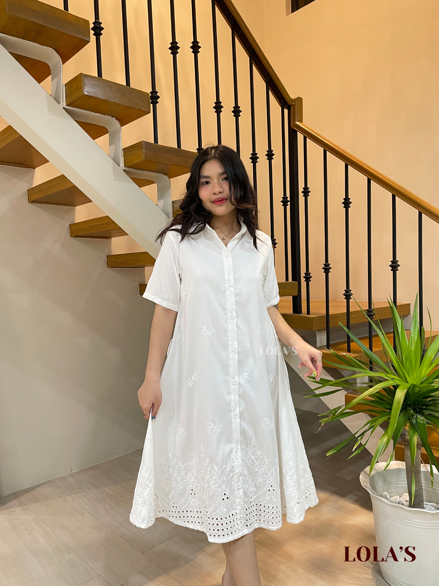 Alexa Polo Dress (White Eyelet)
