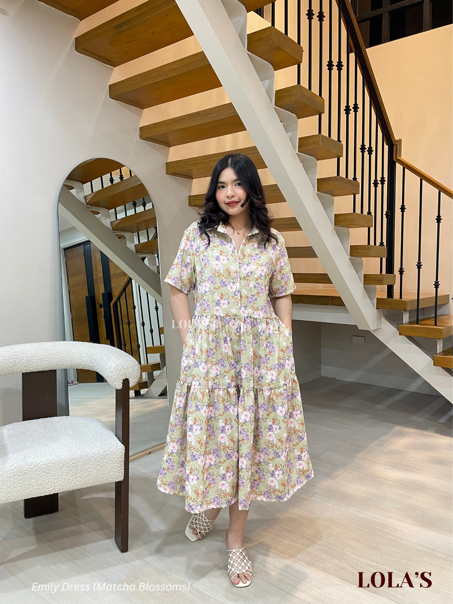 Emily Dress (Matcha Blossoms)