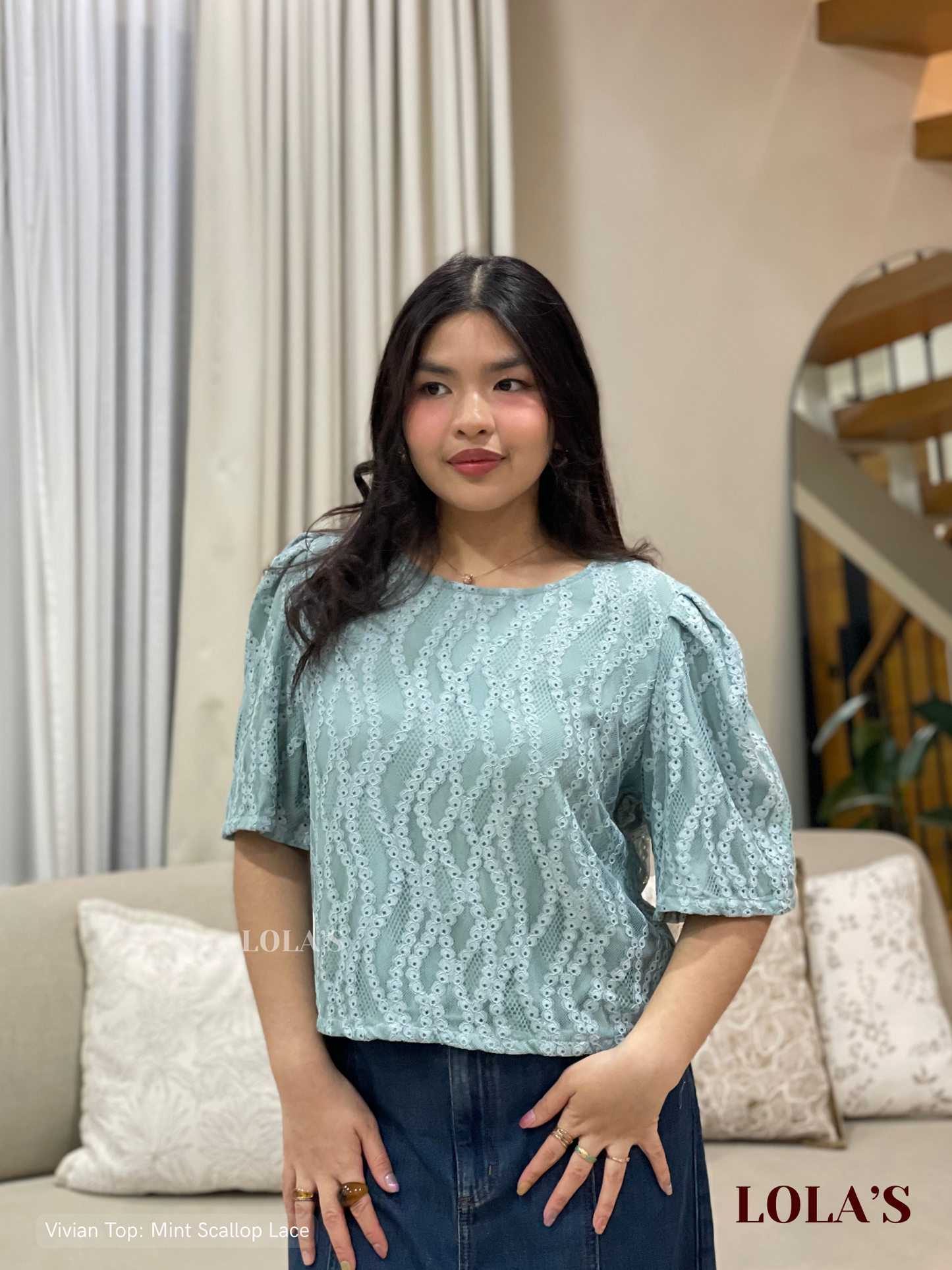 Vivian Top (Mint Scallop Lace)