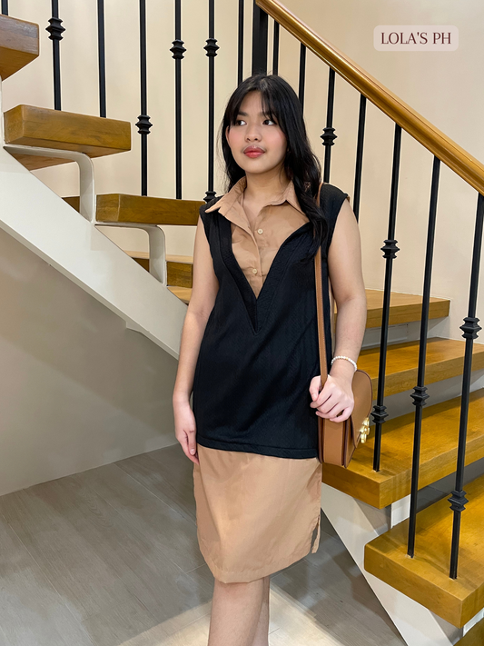 Rhina Vest Dress (Mocha- Black) SALE