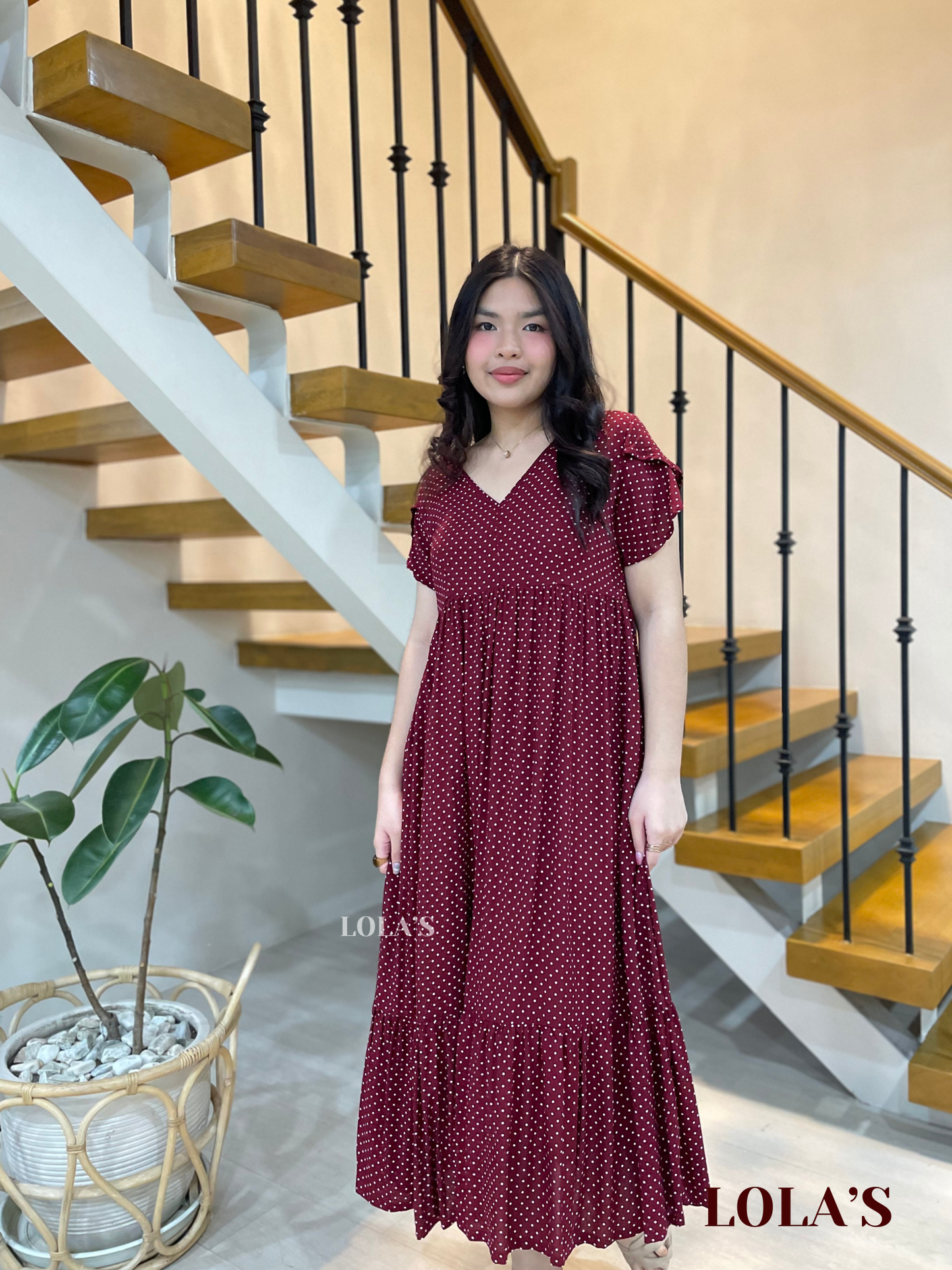 Jane Dress (Maroon Polka)