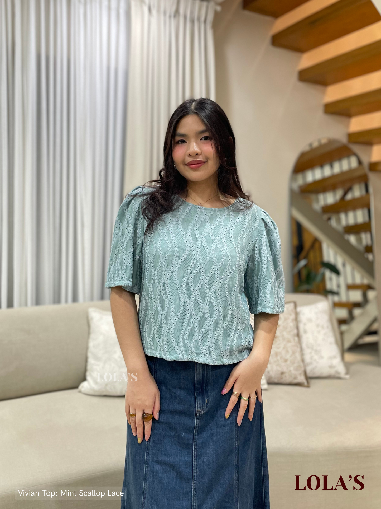 Vivian Top (Mint Scallop Lace)