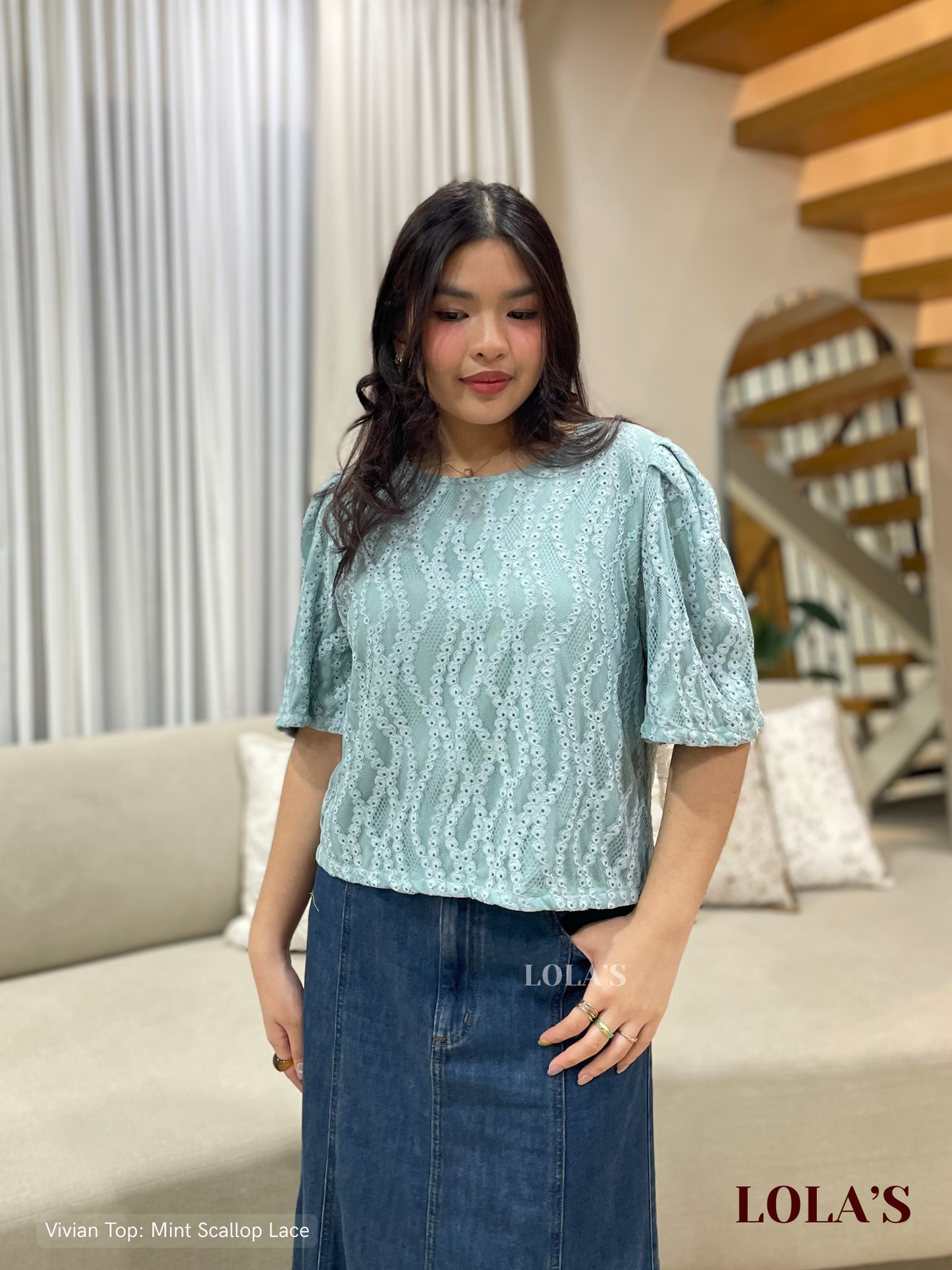 Vivian Top (Mint Scallop Lace)