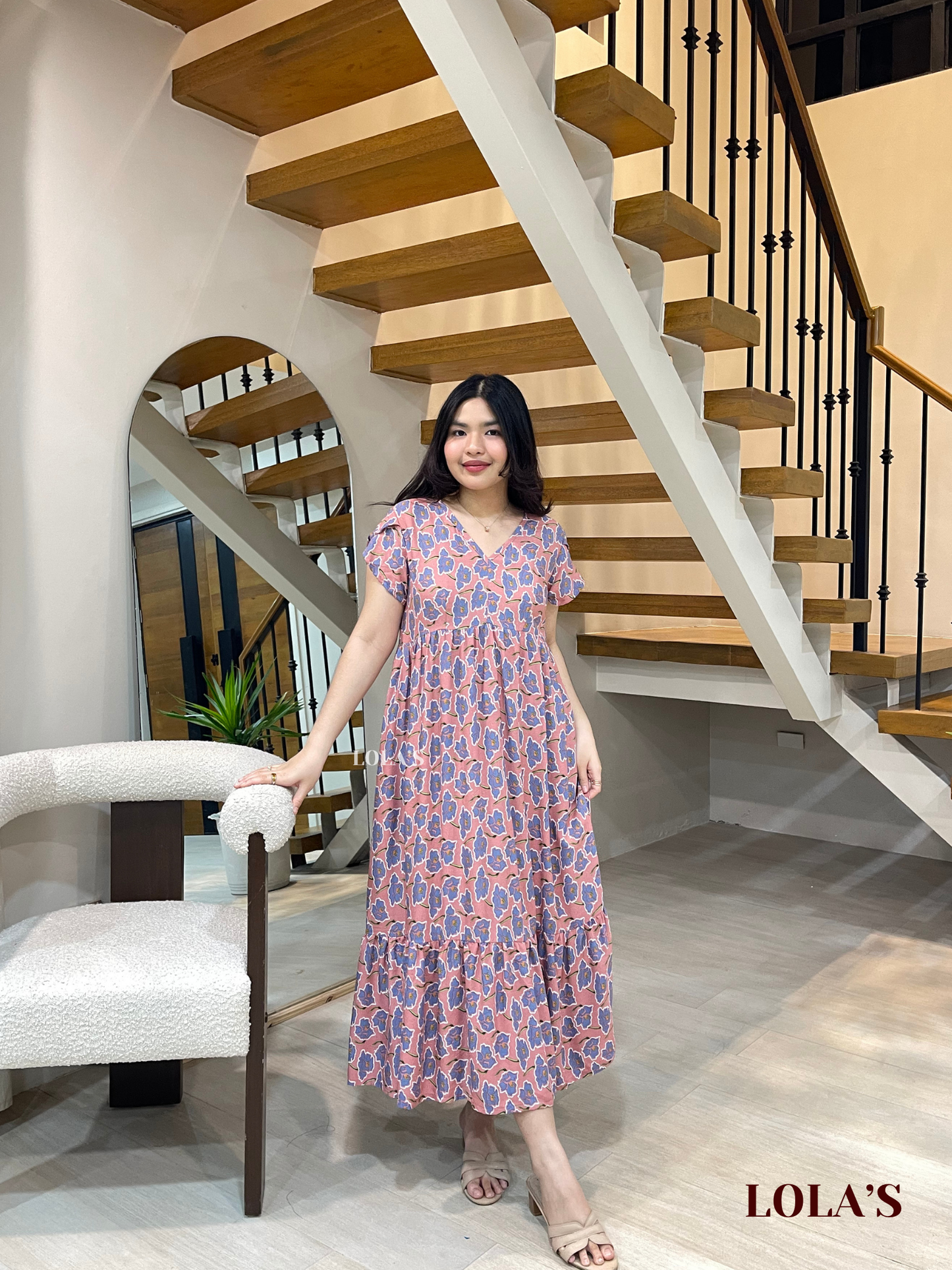 Jane Dress (Pink-Blue Daffodils)