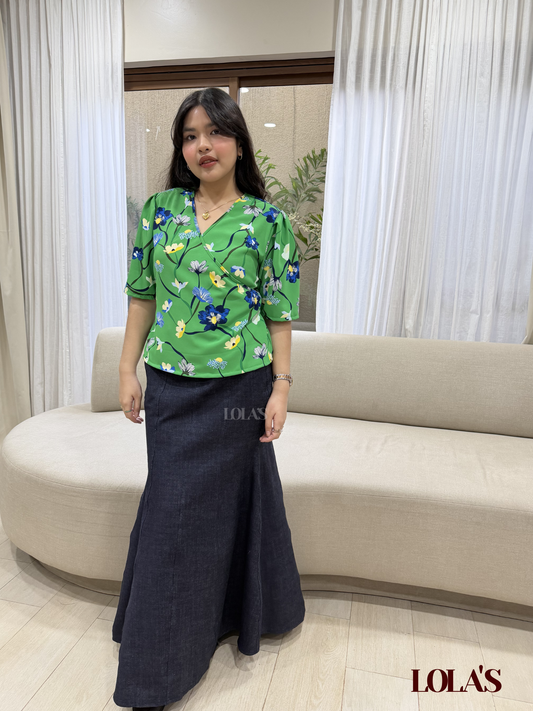 Maria Clara Top (Green Gerbera)