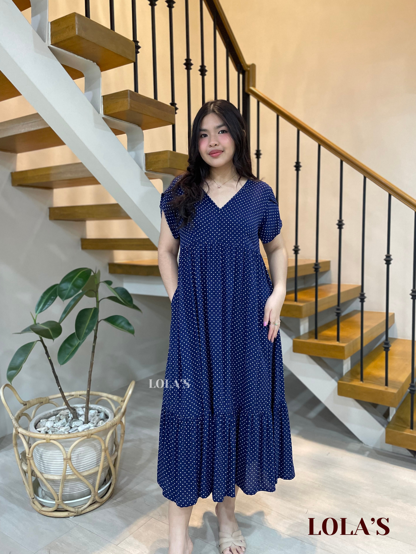Jane Dress ( Navy Blue Polka)