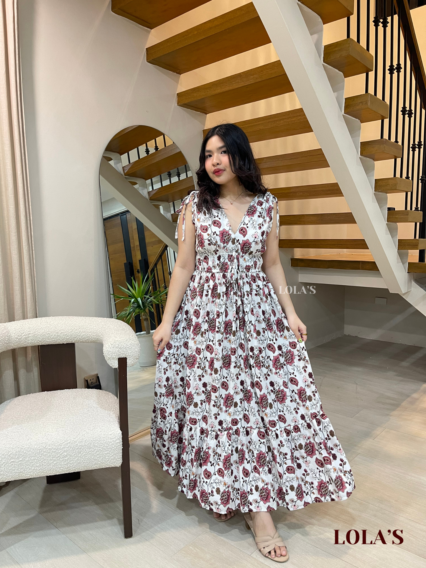 Adeline Dress (White Florals & Paisleys)