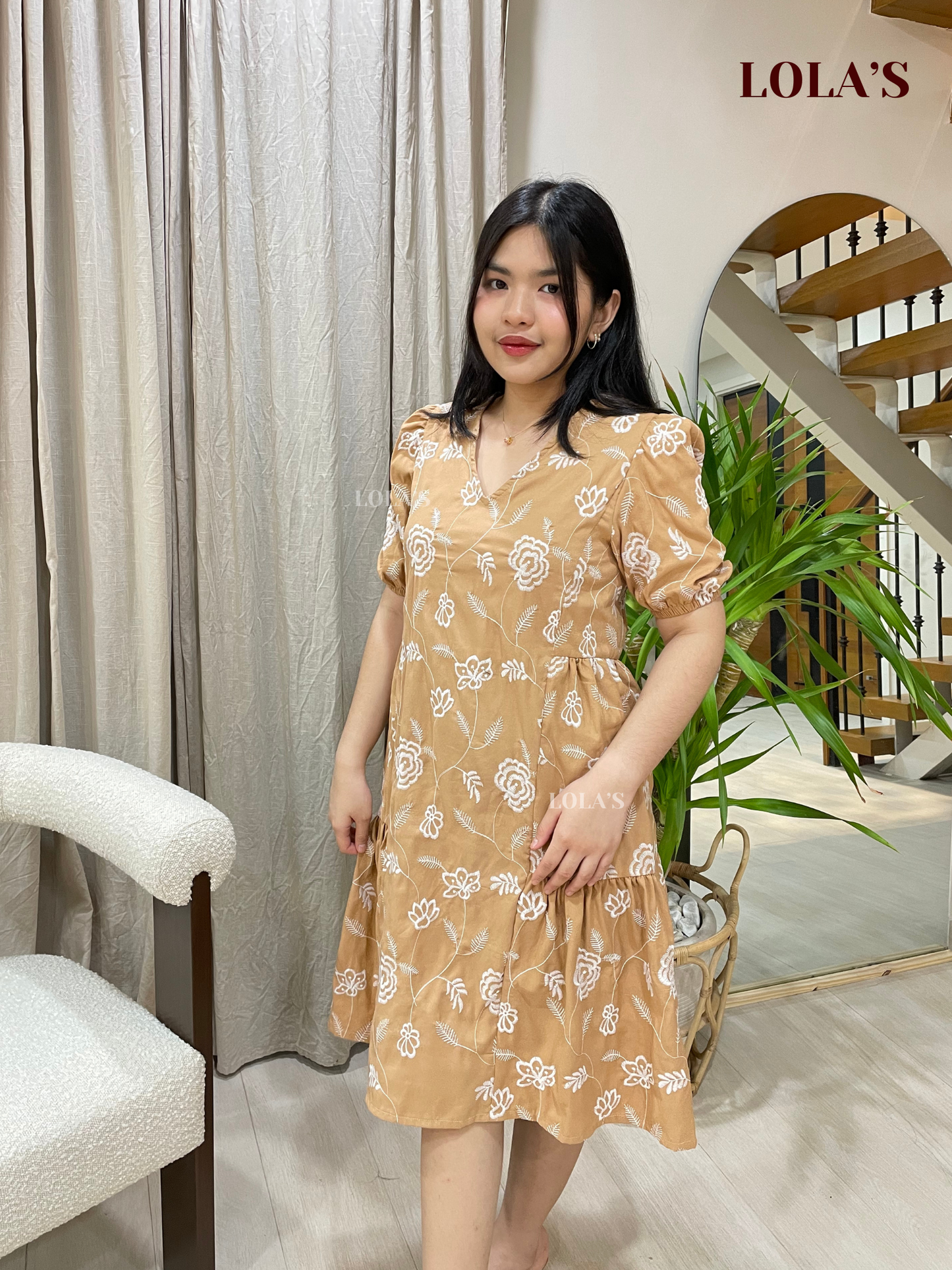 Samantha Dres (Caramel Embroidered)