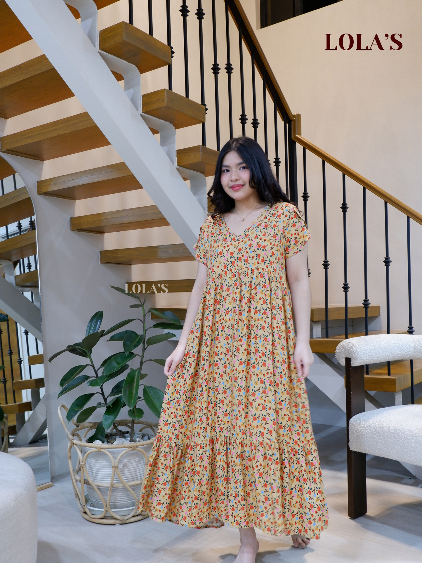 Jane Dress (Beige Florals)