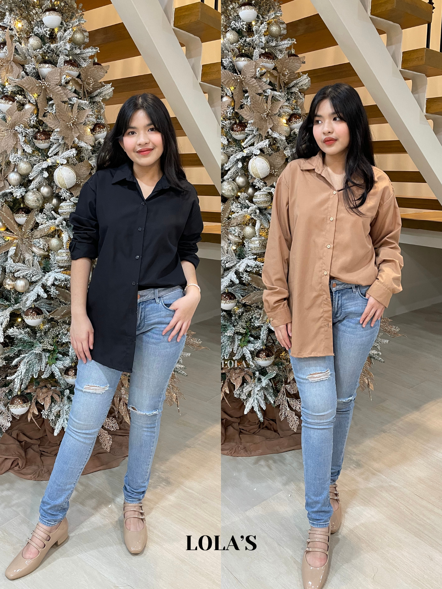 Shiela Button Down Long Sleeves Polo (Mocha)