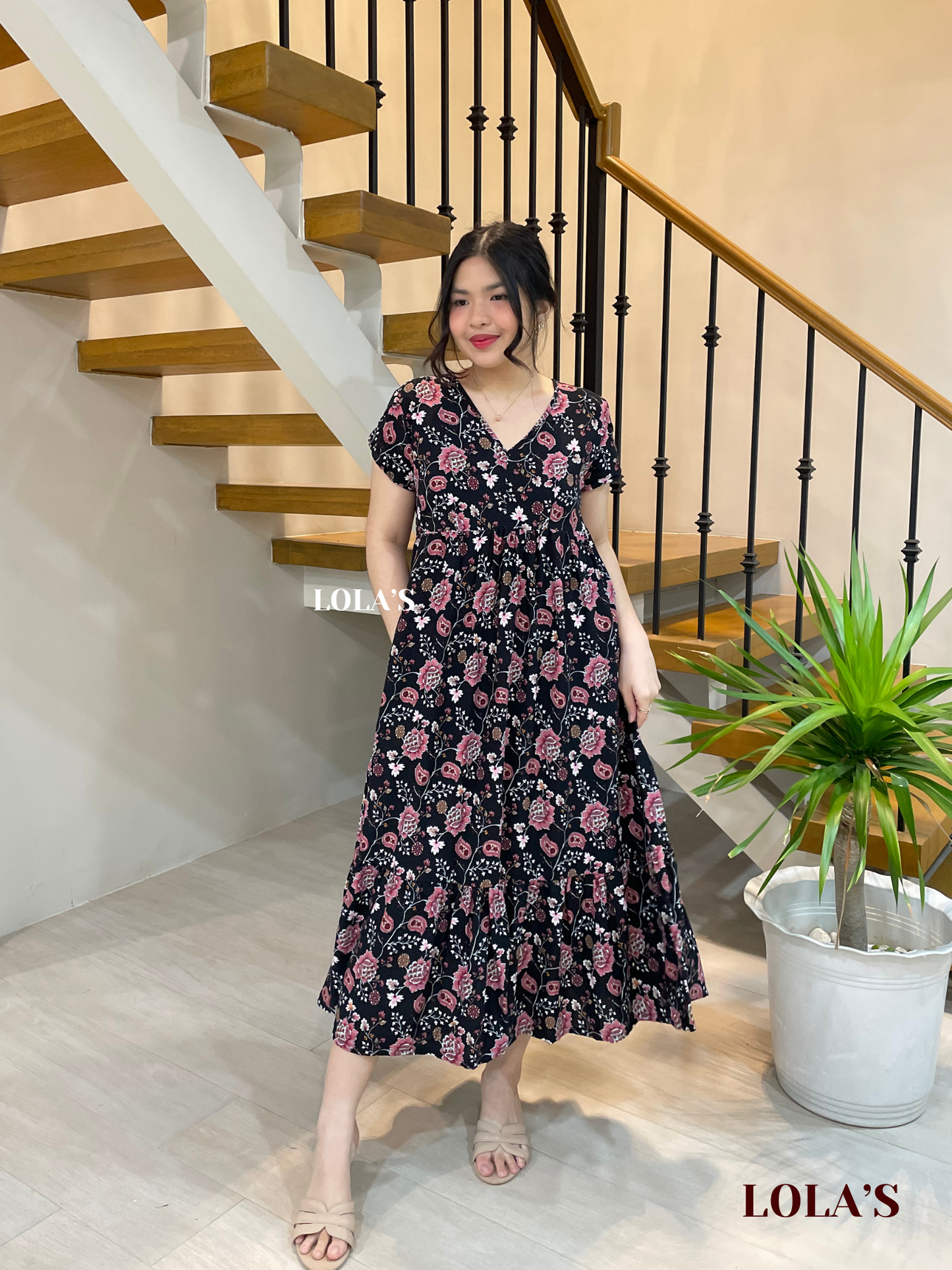 Jane Dress (Black Florals & Paisleys)