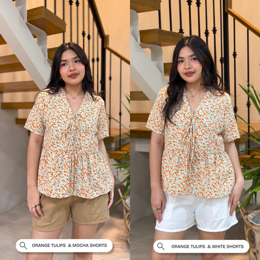 BIEN COORDS (Orange Tulips + White Shorts)