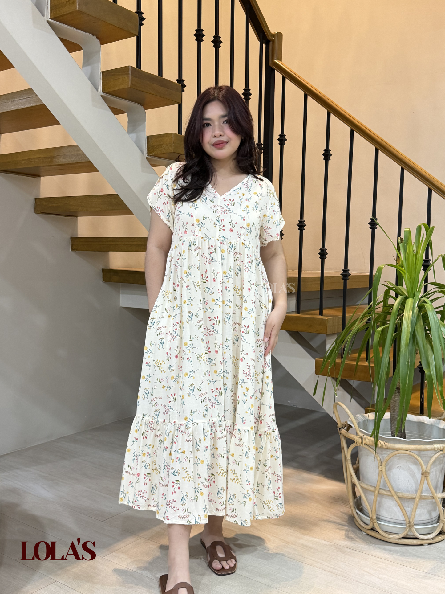Jane Dress (Cream Blooms)