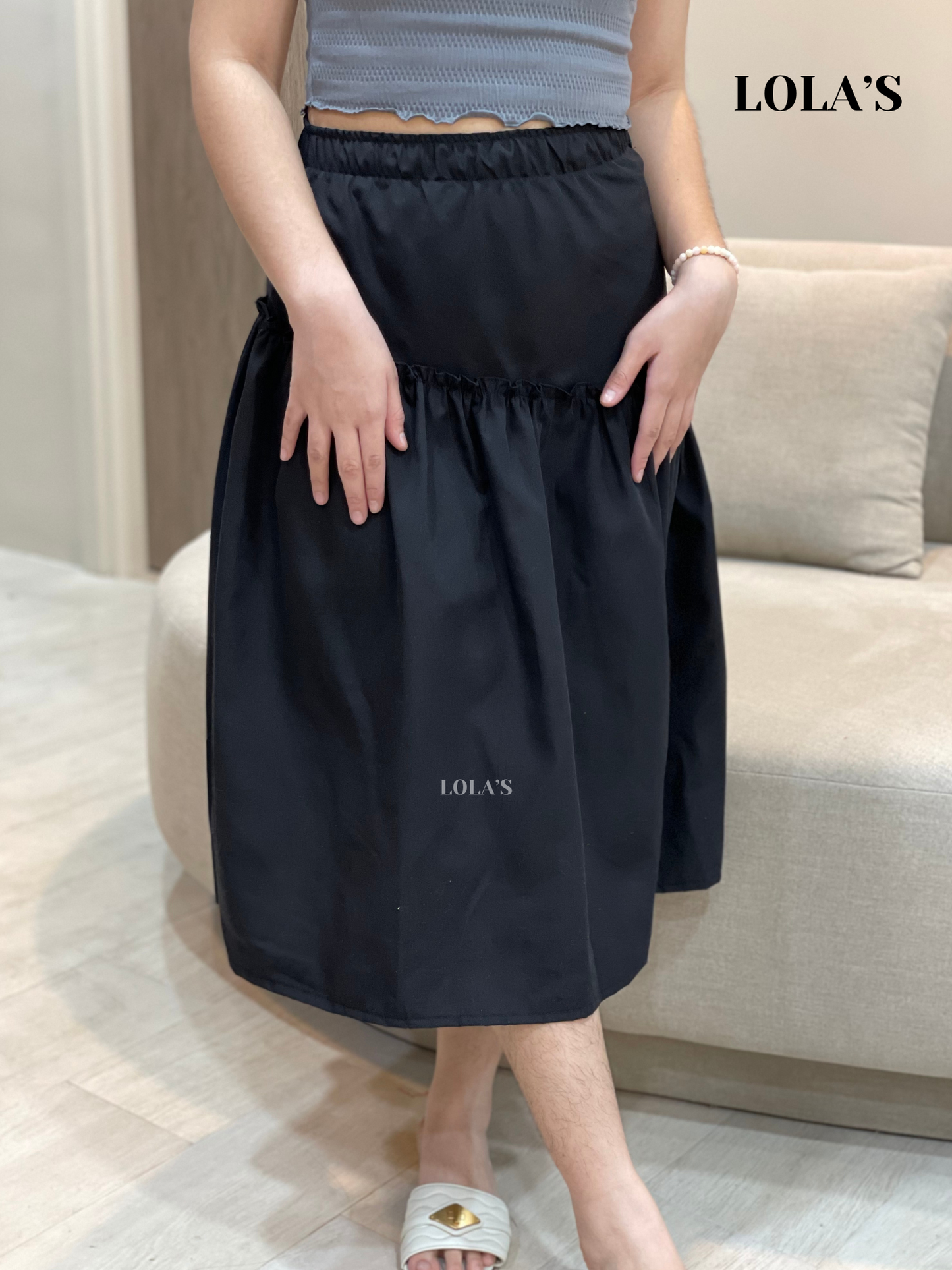 Poplin Midi Skirt (Black)