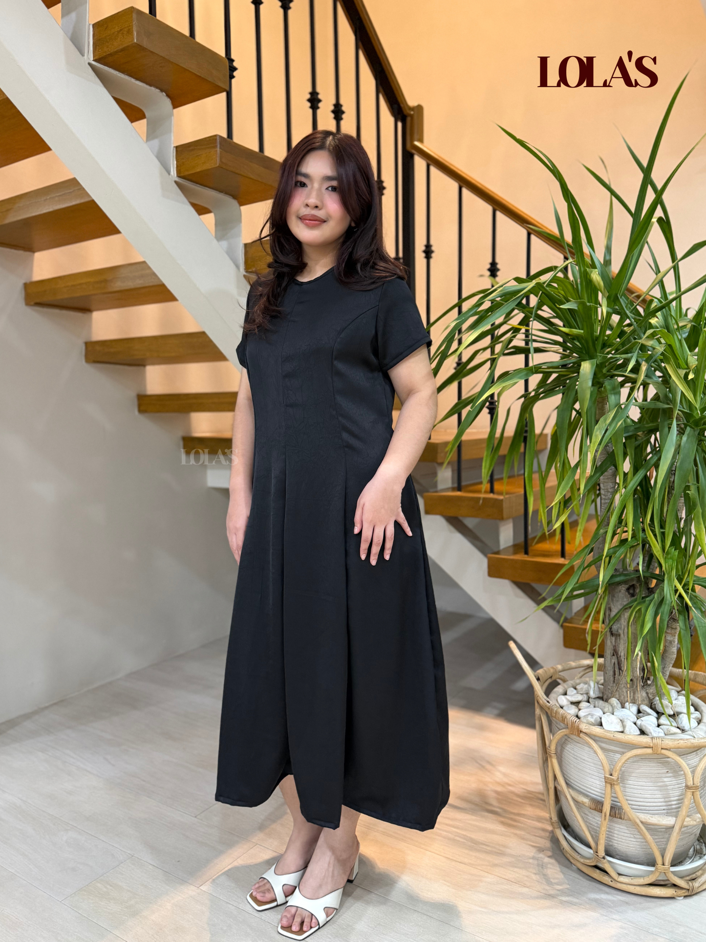 Kathleen Dress (Black Textured Silk)