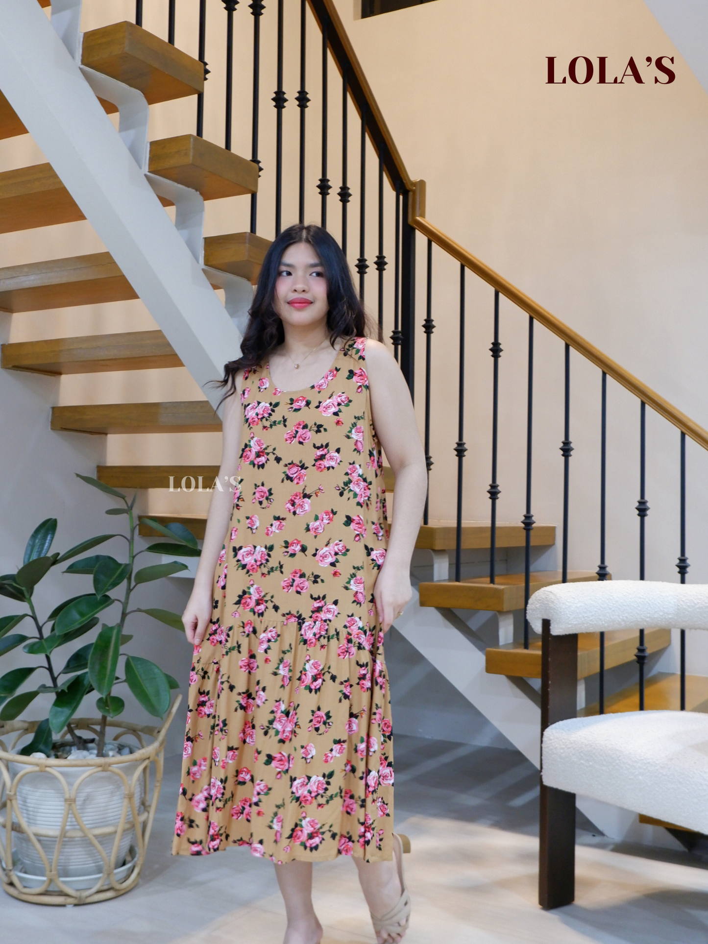 Sita Dress (Beige Roses)